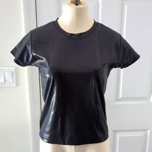 Black Leather Effect Baby Tee Y2K